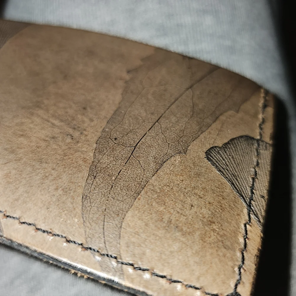 Embossed Slim Leather Tooled Ginkgo Leaf Minimalist Card Case Wallet‎ Handmade